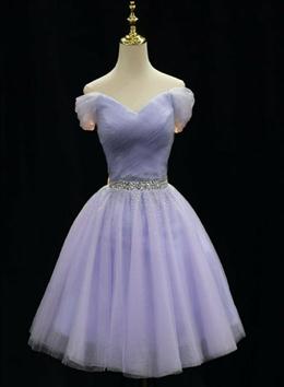 Picture of Cute Light Purple Beaded Tulle Homecoming Dress, Short Prom Dresses Formal Dress